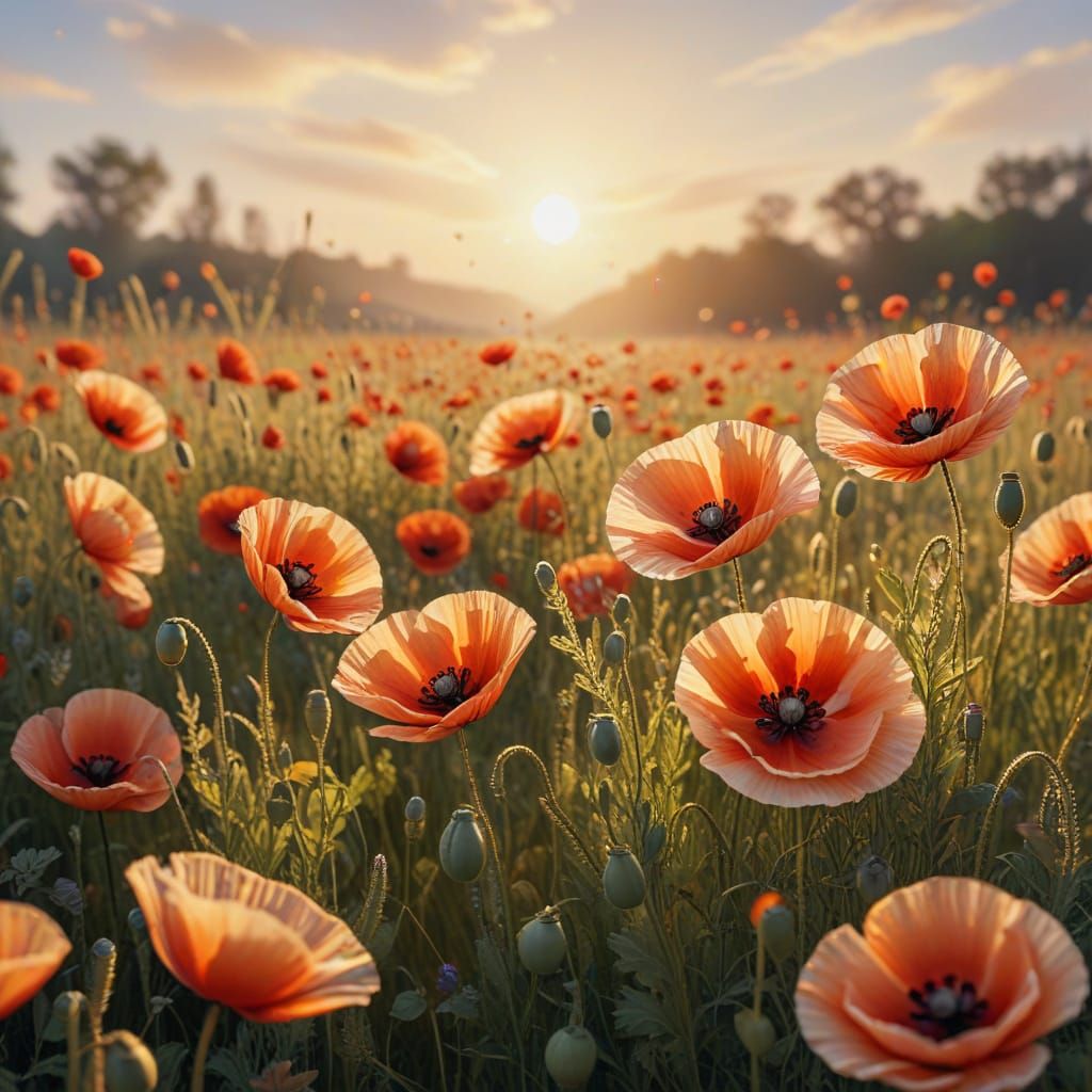 Impressionistic Poppies in Golden Sunlight