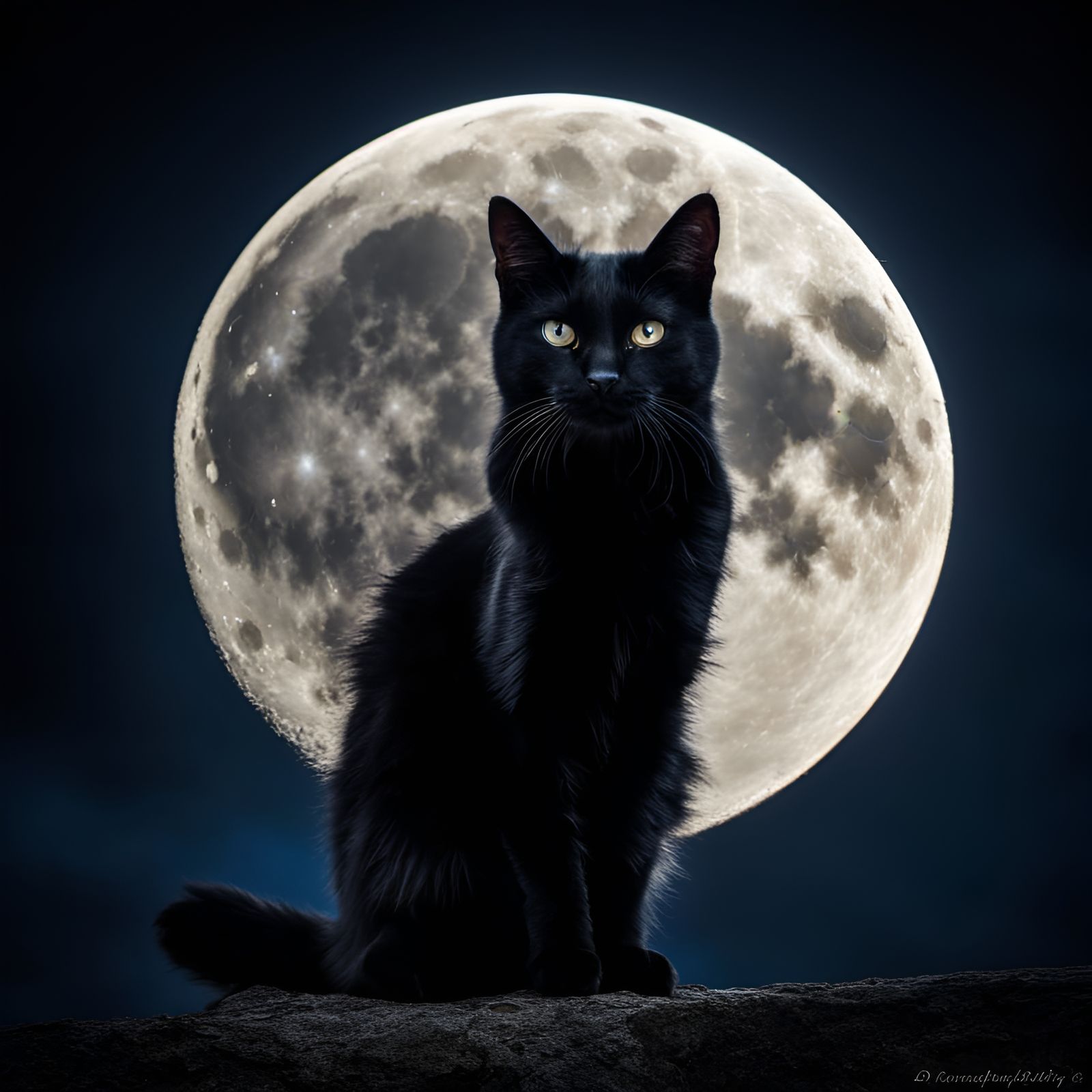 Moonlit Portrait of a Black Cat