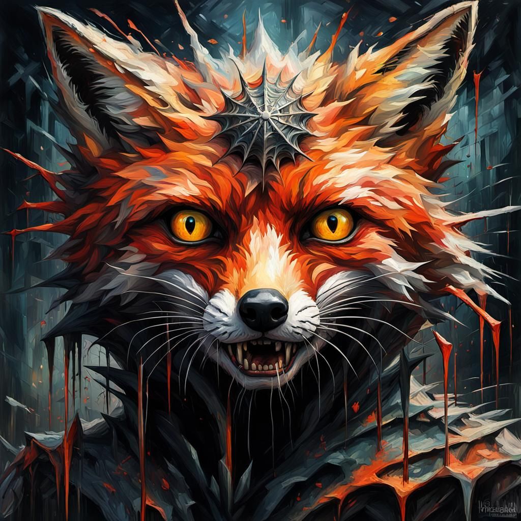 Grotesque Fox-Spider Hybrid in Impressionist Style