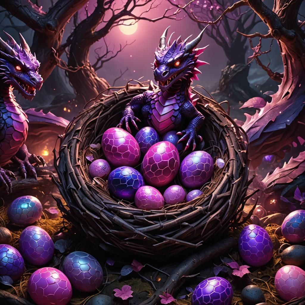 Enchanted Dragon Eggs with Dark Magic Dragons