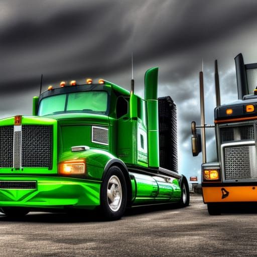 Hyperrealistic Hulk and Semi Truck Scene