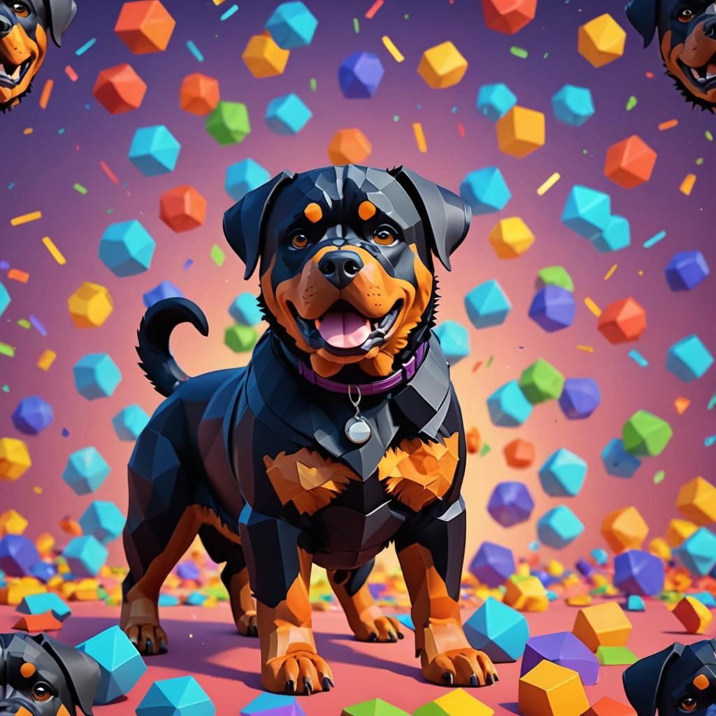 Low Poly Rottweiler Dog in Video Game Style