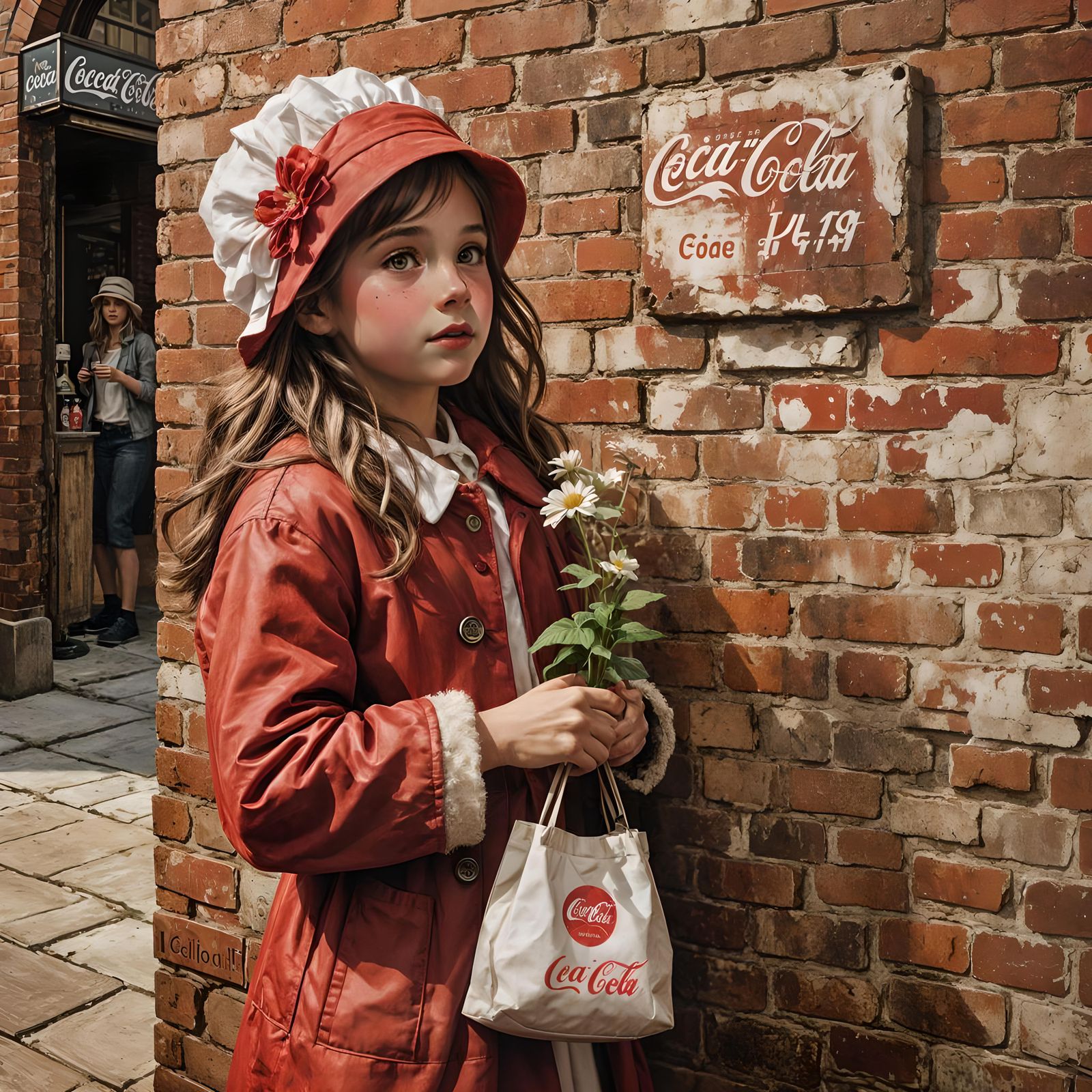 Girl Gazing at Coca-Cola Ad, Digital Illustration