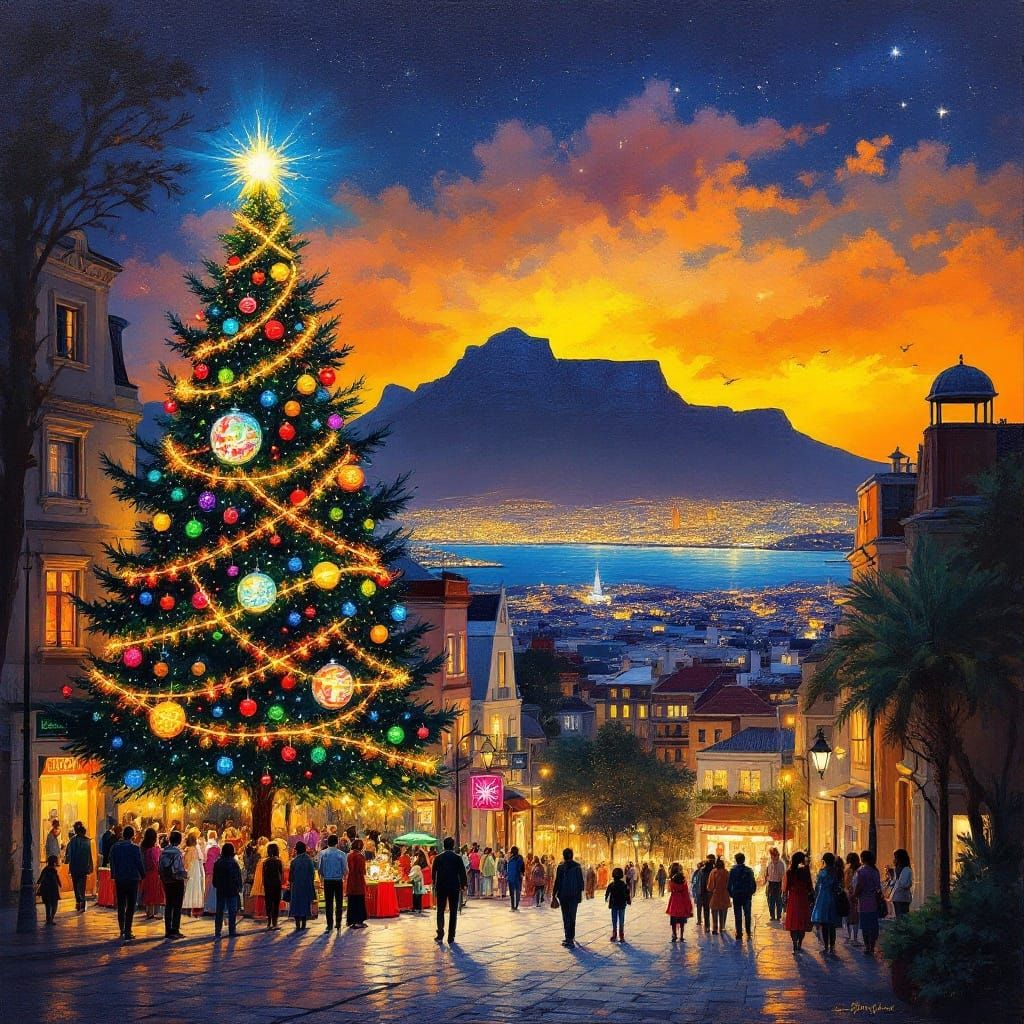 Cape Town Christmas Eve Scene in Vibrant Colors