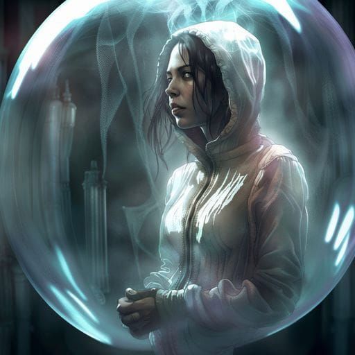 Haunted Woman Prisoner in Bubble, Hyperrealistic