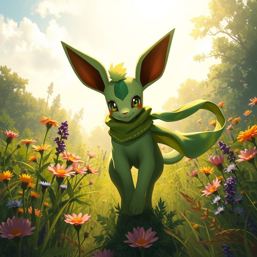 Leafeon in Lush Garden, Australian Tonalism Style