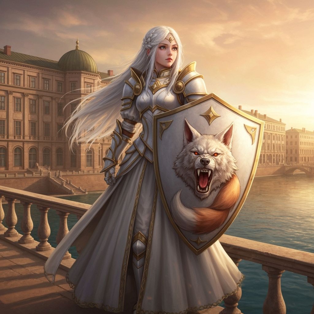 Warrior Girl with Wolf Shield at Renaissance Palace Sunrise