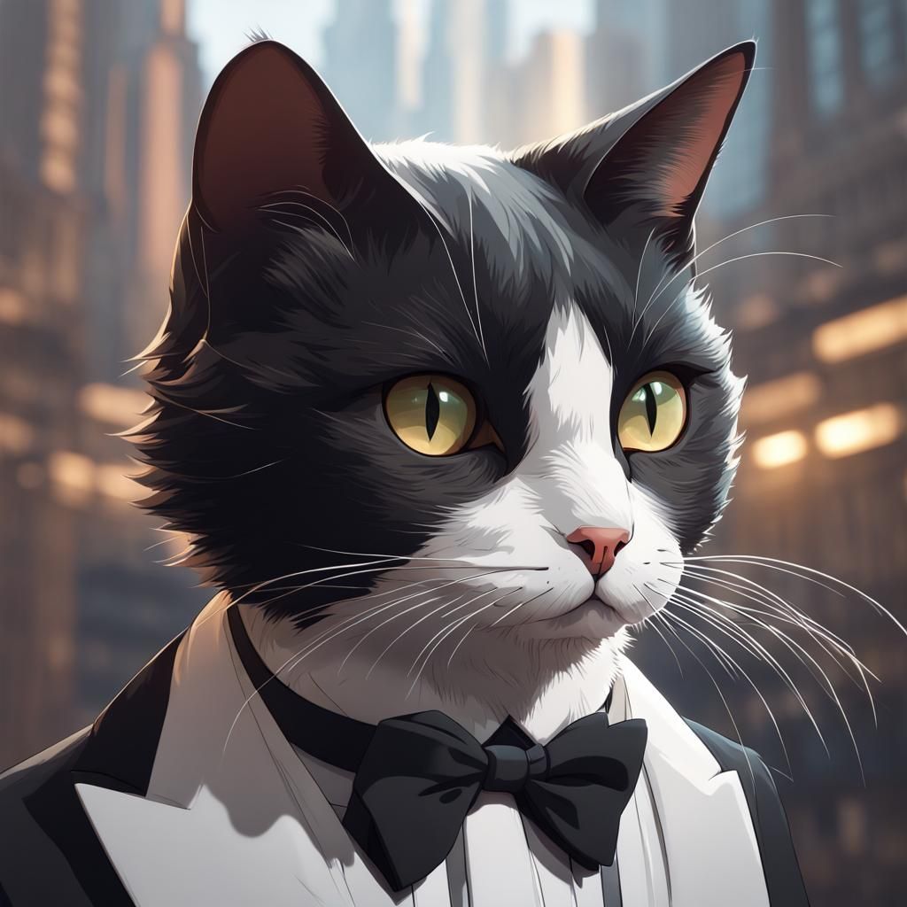 Tuxedo short hair cat with white coloring around its eyes