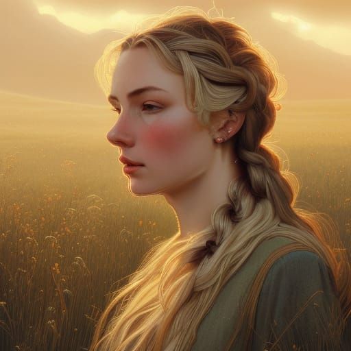 Glamorous Cowgirl Portrait in Vibrant Triadic Colors