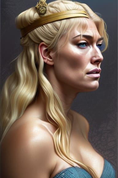Amazonian Blonde with Golden Diadem, Detailed Portrait