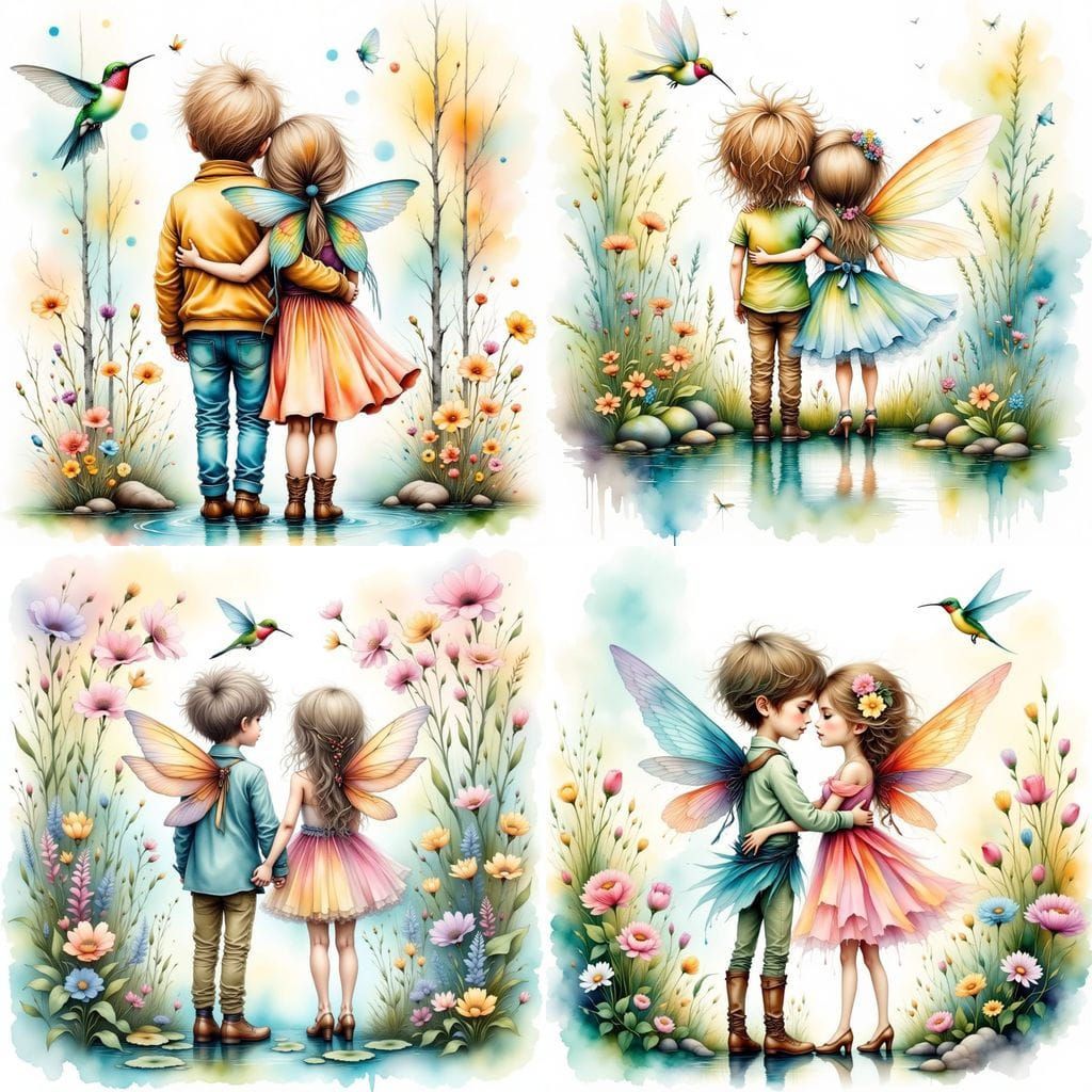 Whimsical Fairy Couple in Enchanting Watercolor Style