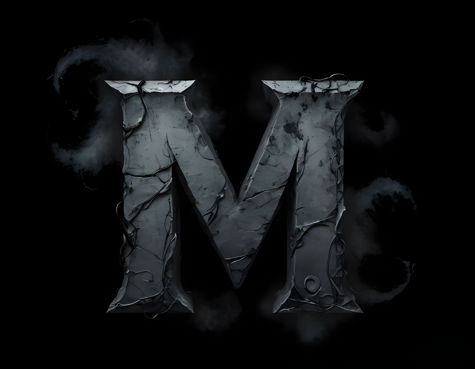 Surreal Dark Letter 'M' in Eerie, Mysterious Style
