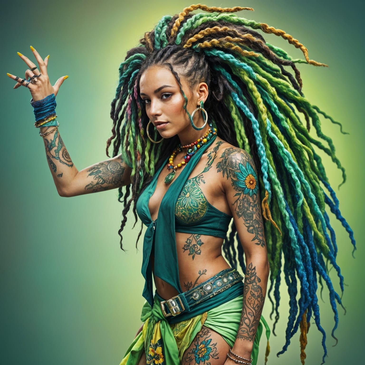 Brazilian Beauty with Green Eyes and Colorful Dreads