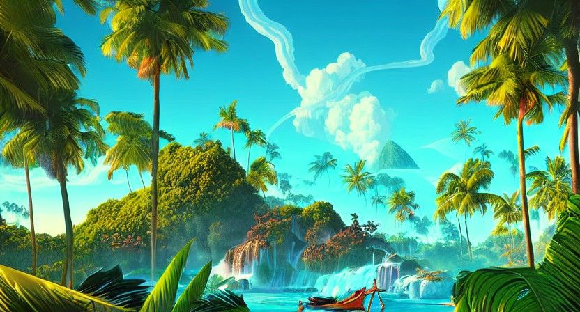 Tropical Vacation Landscape in Expressionist Style