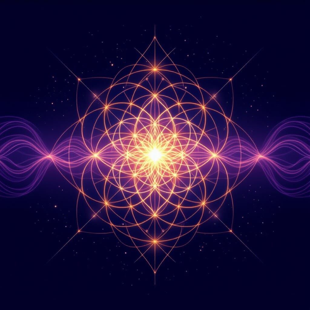 Golden Sacred Geometry Over Deep Purple Gradient