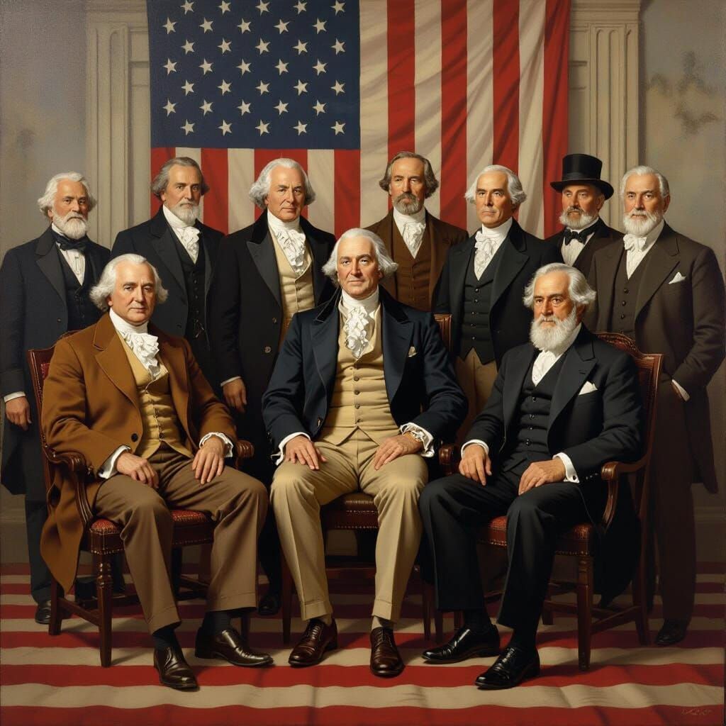 Iconic Americans Gathered in Classical Realism Style