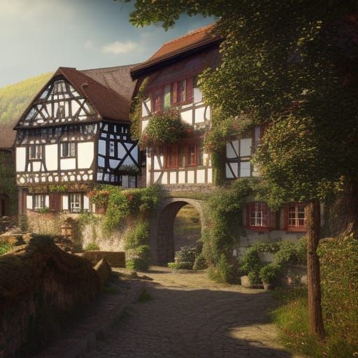 A scene from a medieval German town in the Odenwald