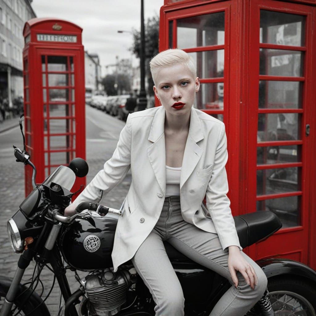 High Contrast Portrait of Woman on Motorcycle