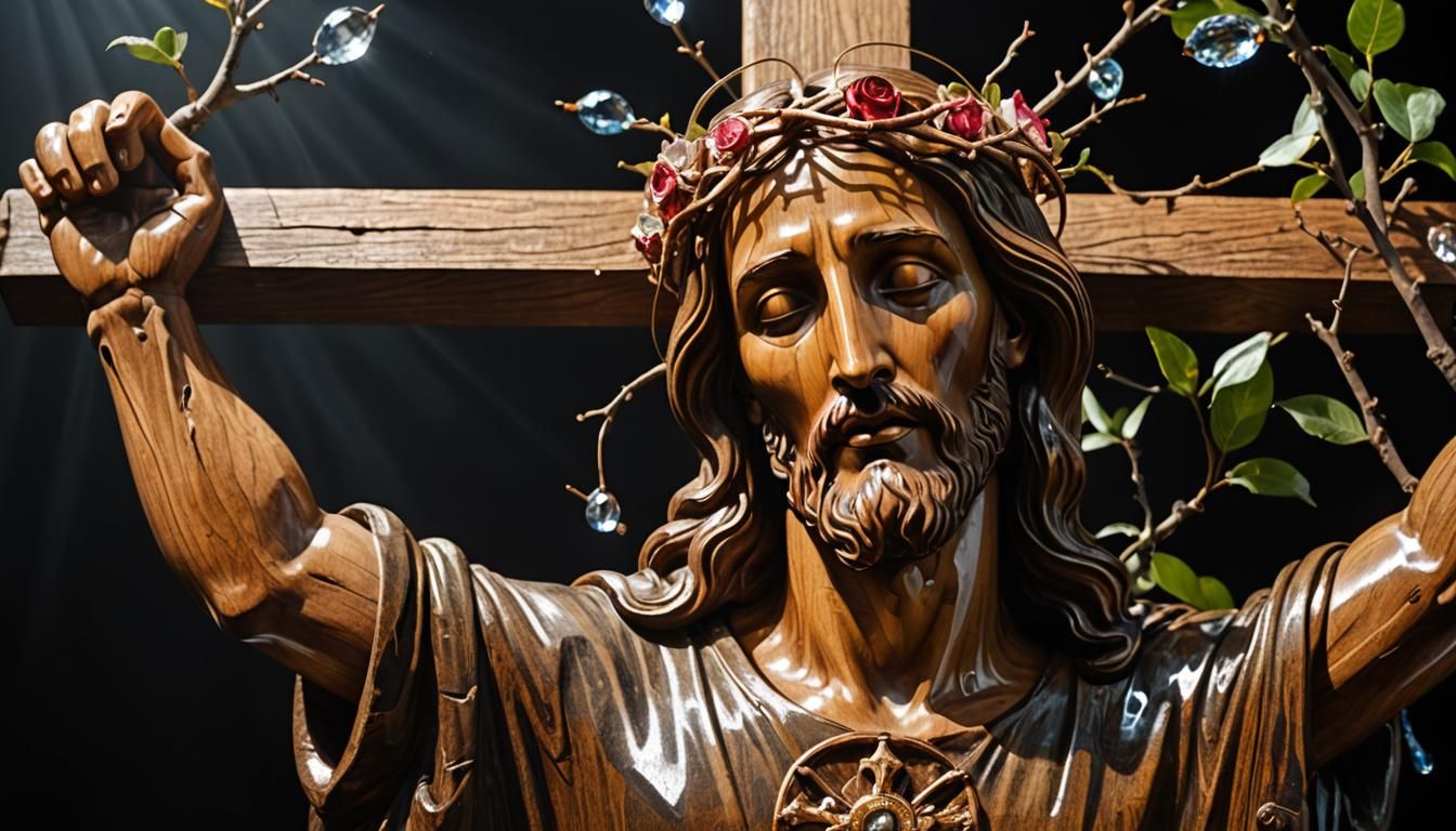 Glass Jesus Christ with Crystal Heart on Cross