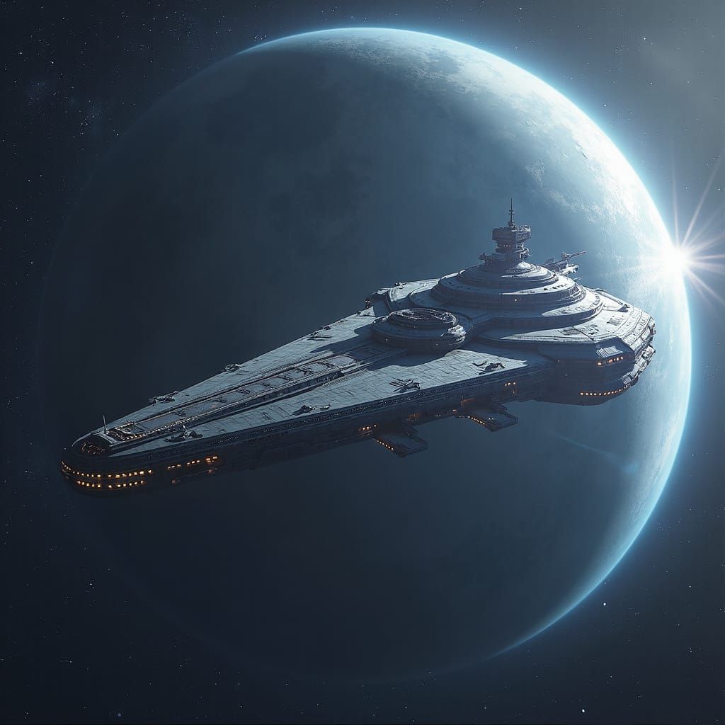 Colossal Generation Spaceship Drifts Past Gas Planet