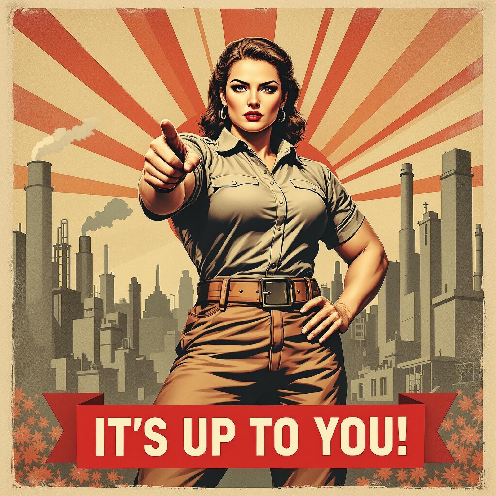Retro-Futuristic Propaganda Poster of a Powerful Woman