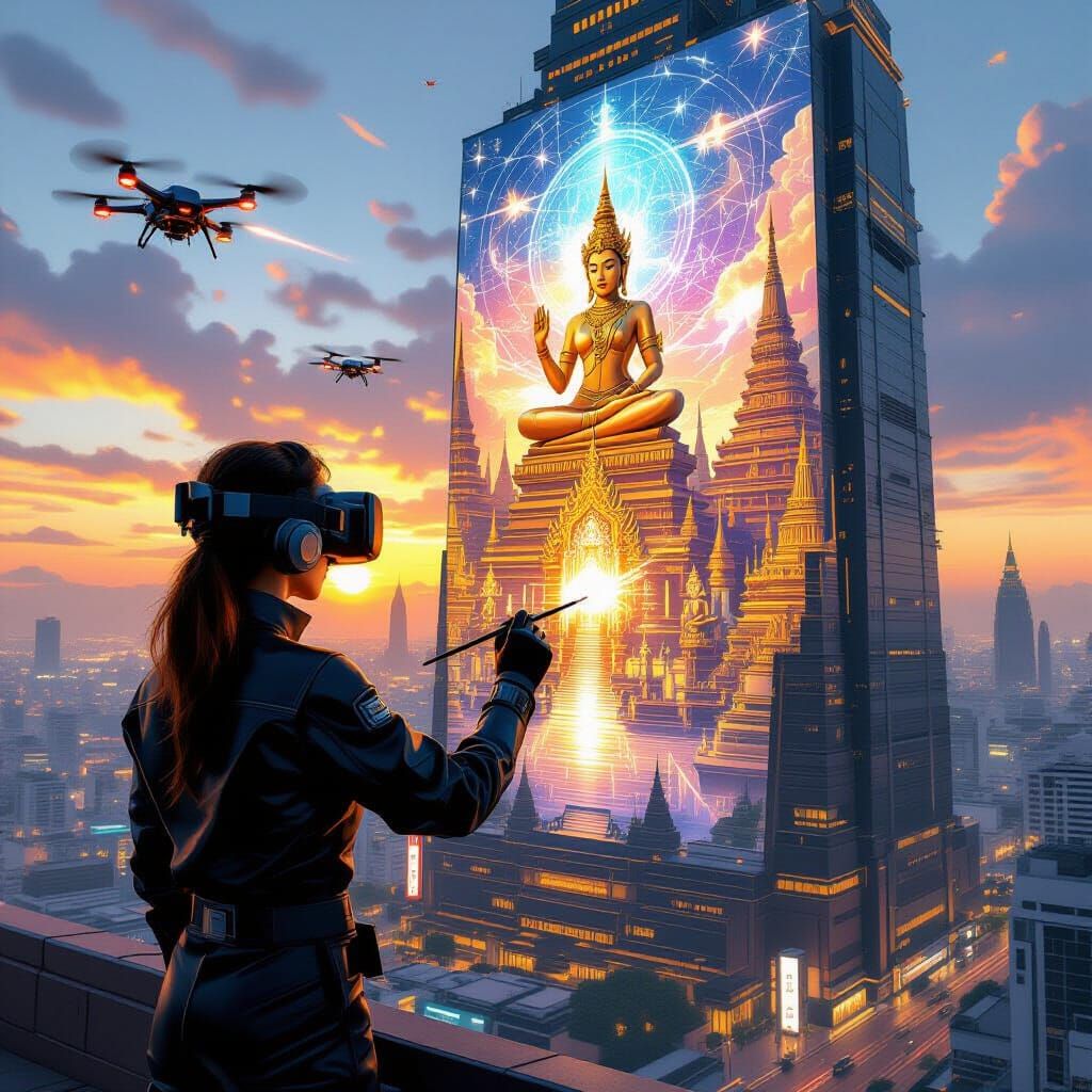 Futuristic Thai Artist Paints Mural with Drones