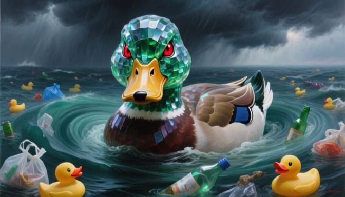 Sea Glass Duck Judgment in Stormy Ocean