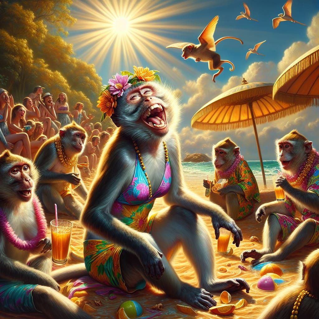 a female chimpanzee at the beach 8k resolution concept art b...