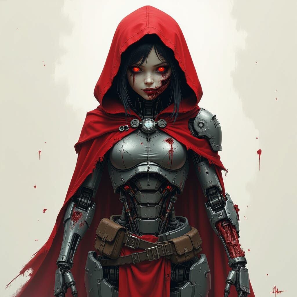 Evil Cyborg Little Red Riding Hood in Digital Matte Painting
