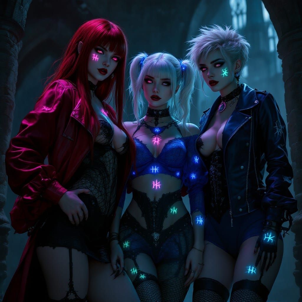 Goth Vampire Hunters in Dark Castle Wonderland Fantasy