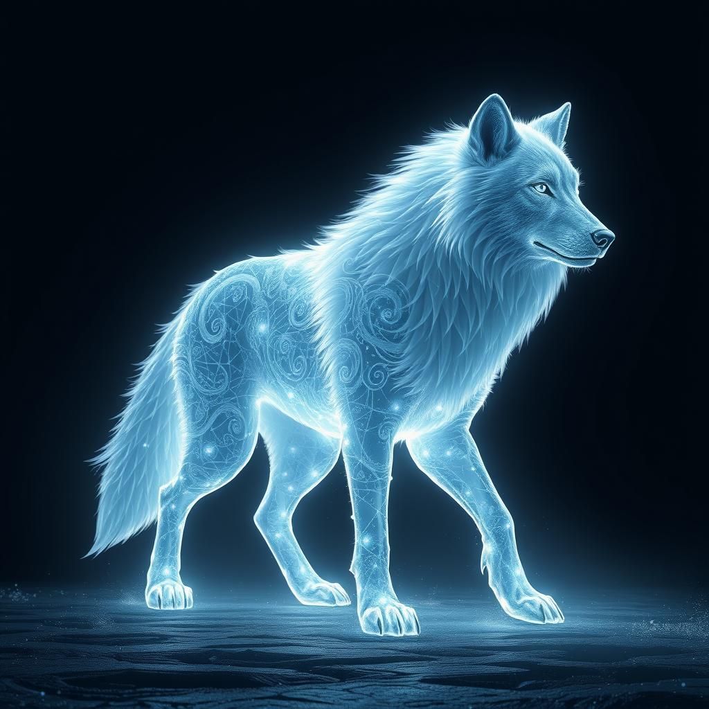 Radiant Light Wolf in Ethereal Fantasy Scene