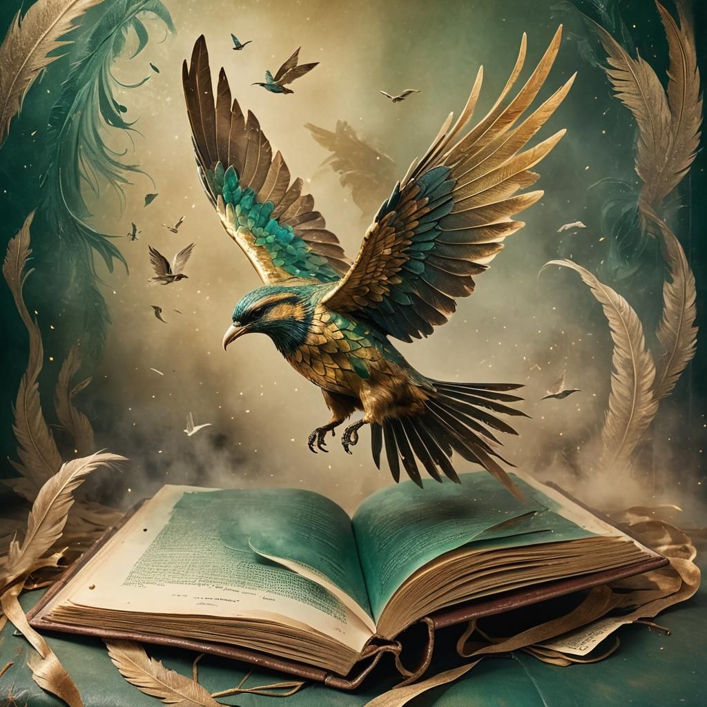 Majestic Bird Emerges from Ancient Book