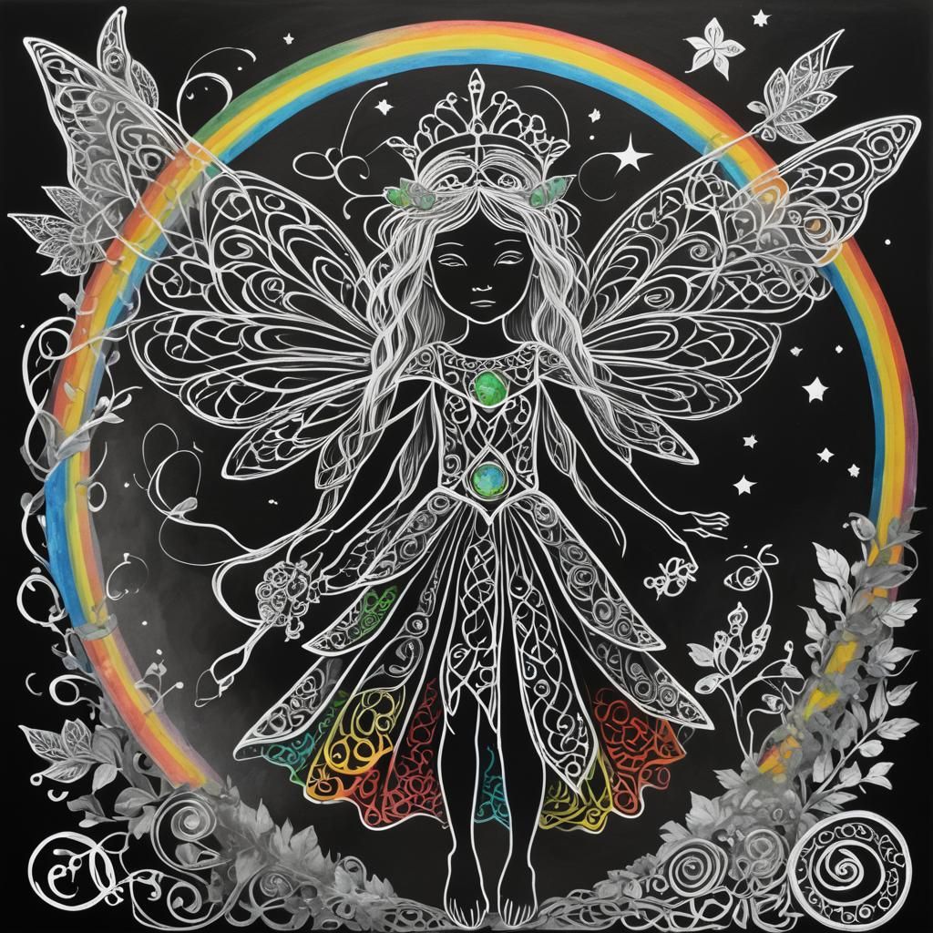 Celtic Fairy Princess Silhouette in Grayscale Rayograph Styl...