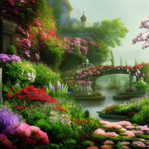 Lush Flower Garden Digital Matte Painting