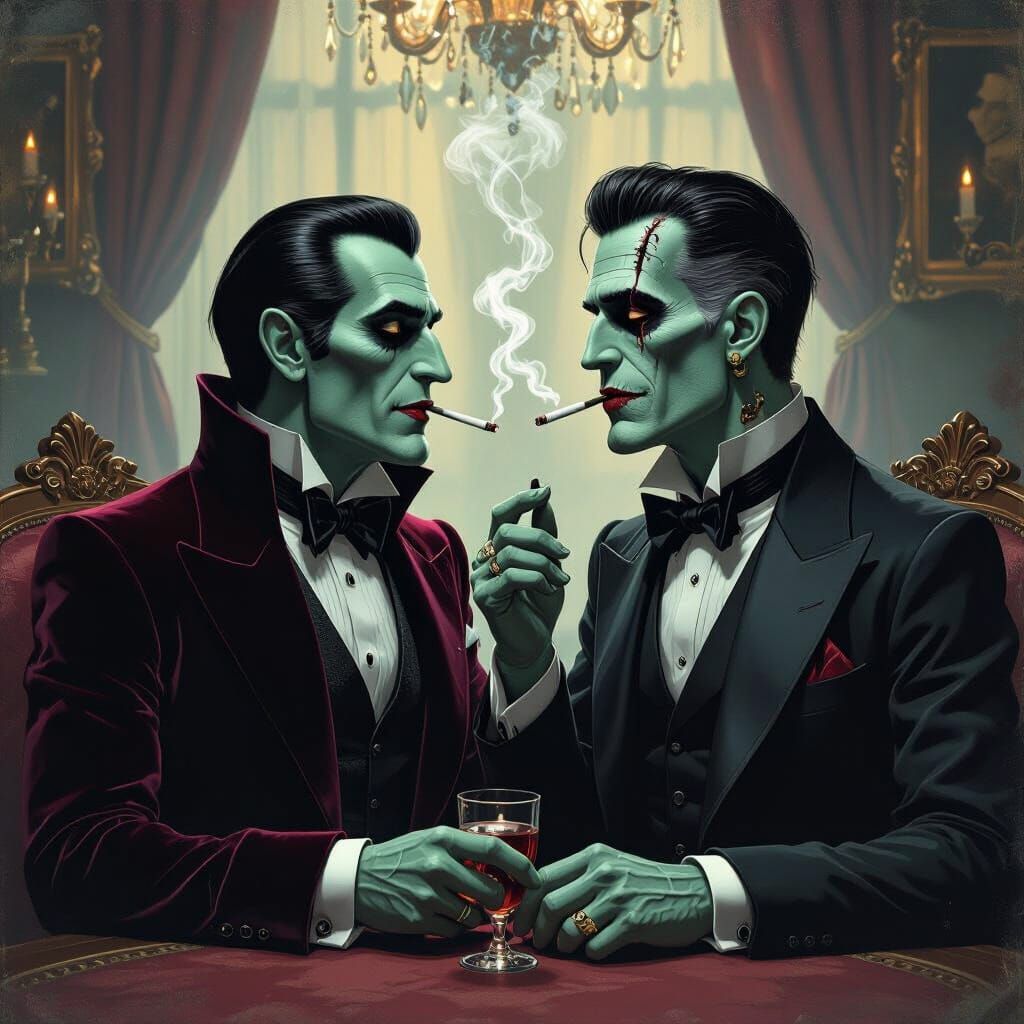 Gothic Romance: Dracula and Frankenstein Share a Smoke