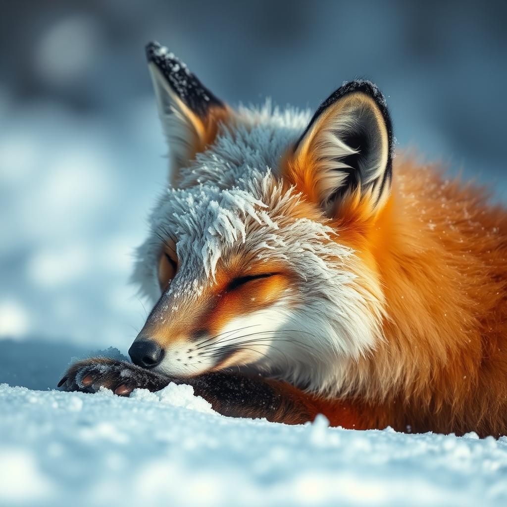 Frozen Fox in Winter Slumber: A Digital Masterpiece