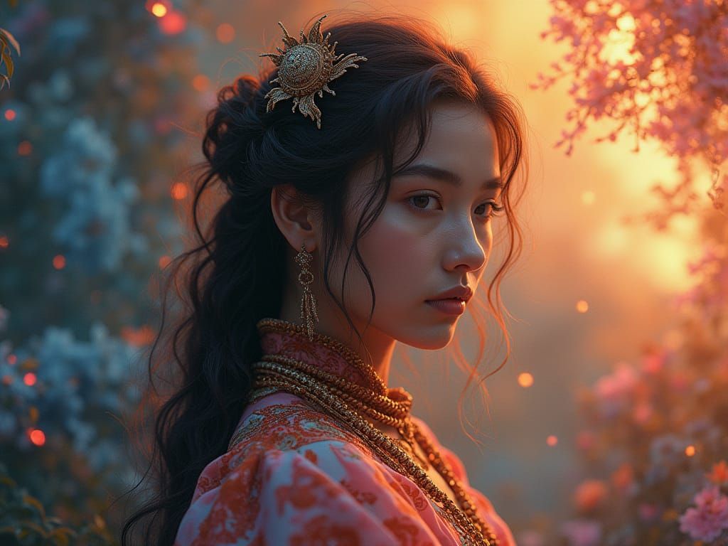 Cinematic Portrait of Woman in Art Nouveau Style