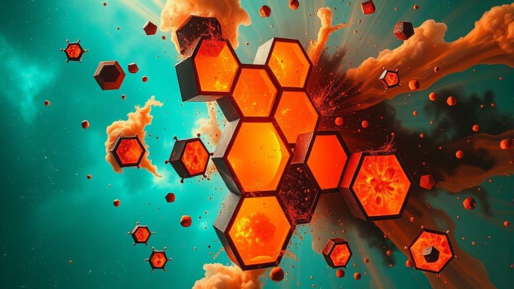 Cosmic Surrealism Unveiled: Exploding Hexagons in Vibrant Co...