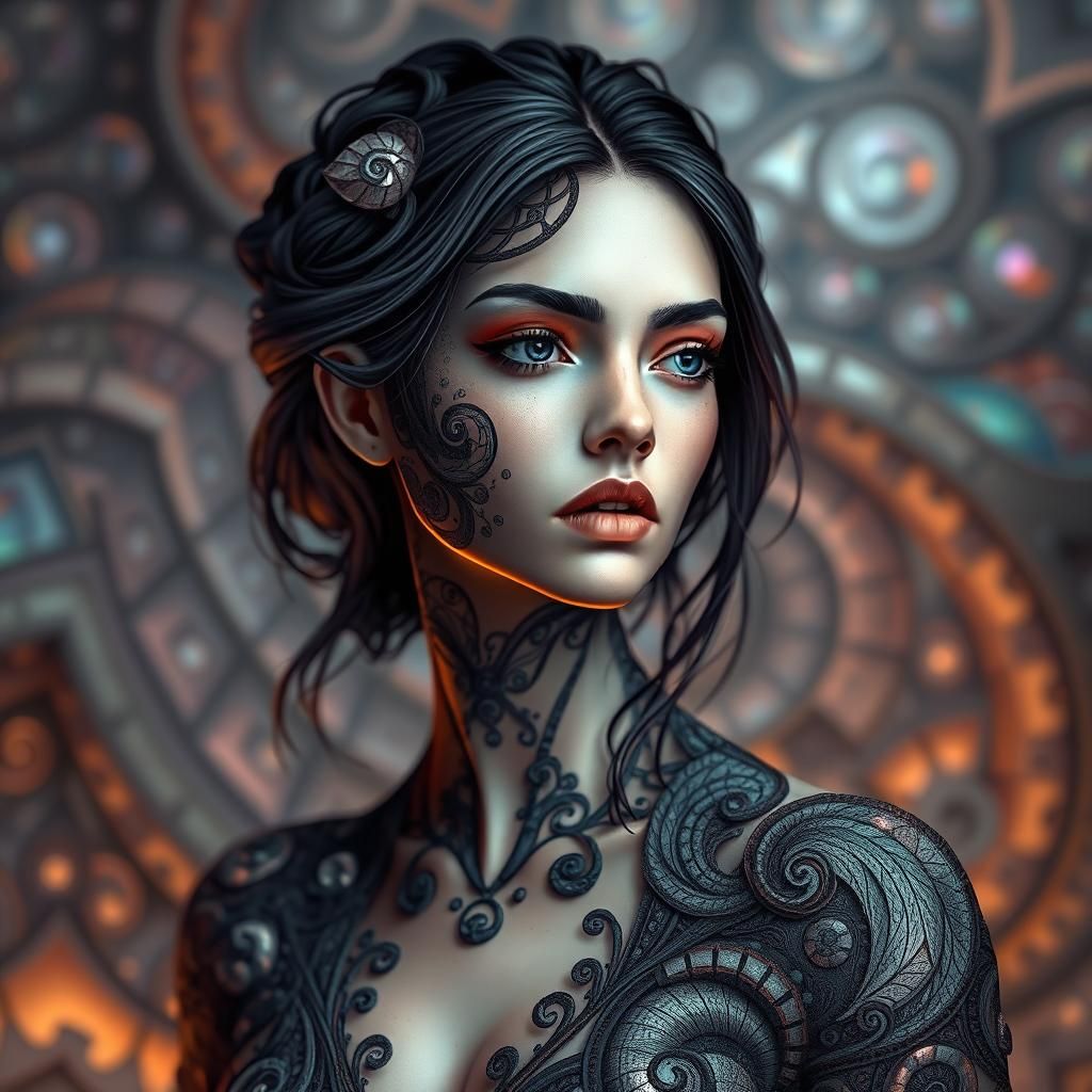 Hyper-Realistic Woman with Intricate Patterns