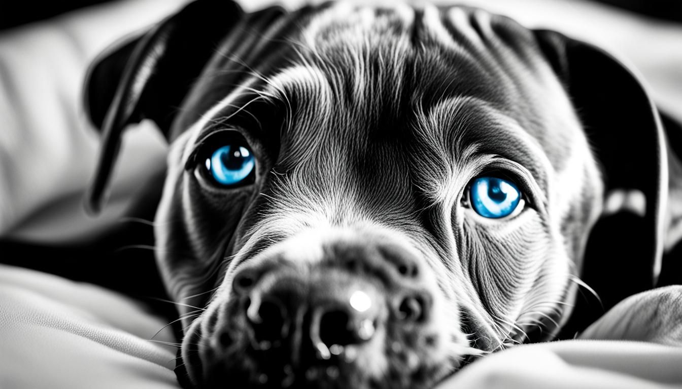 Striking Pitbull Puppy Portrait with Piercing Blue Eyes