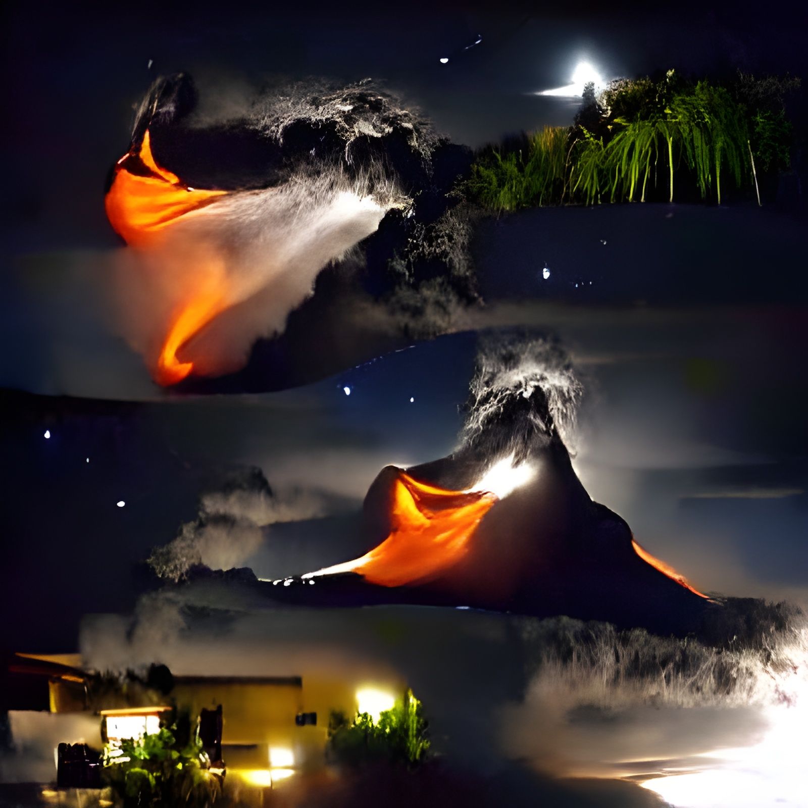 Volcano Erupting Magic Into Night Sky
