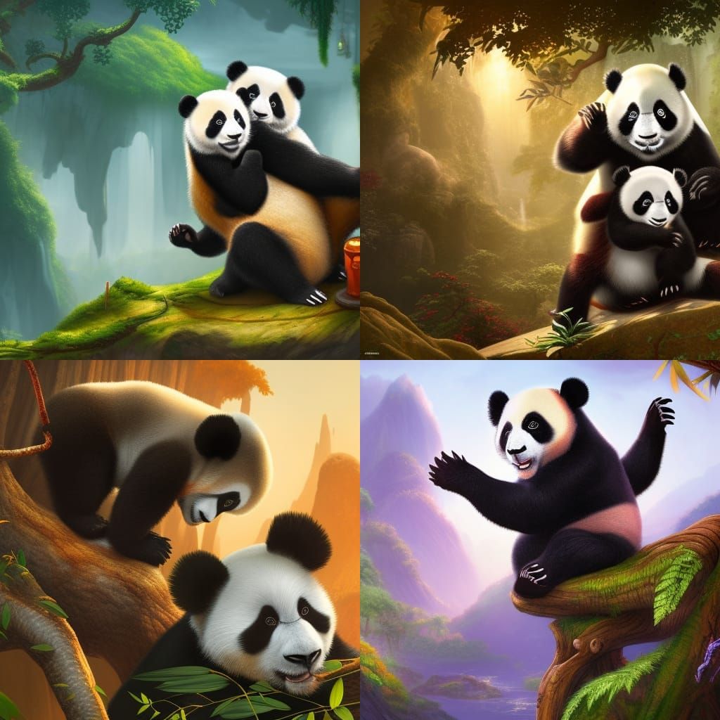 Panda and Monkey: Detailed Fantasy Concept Art