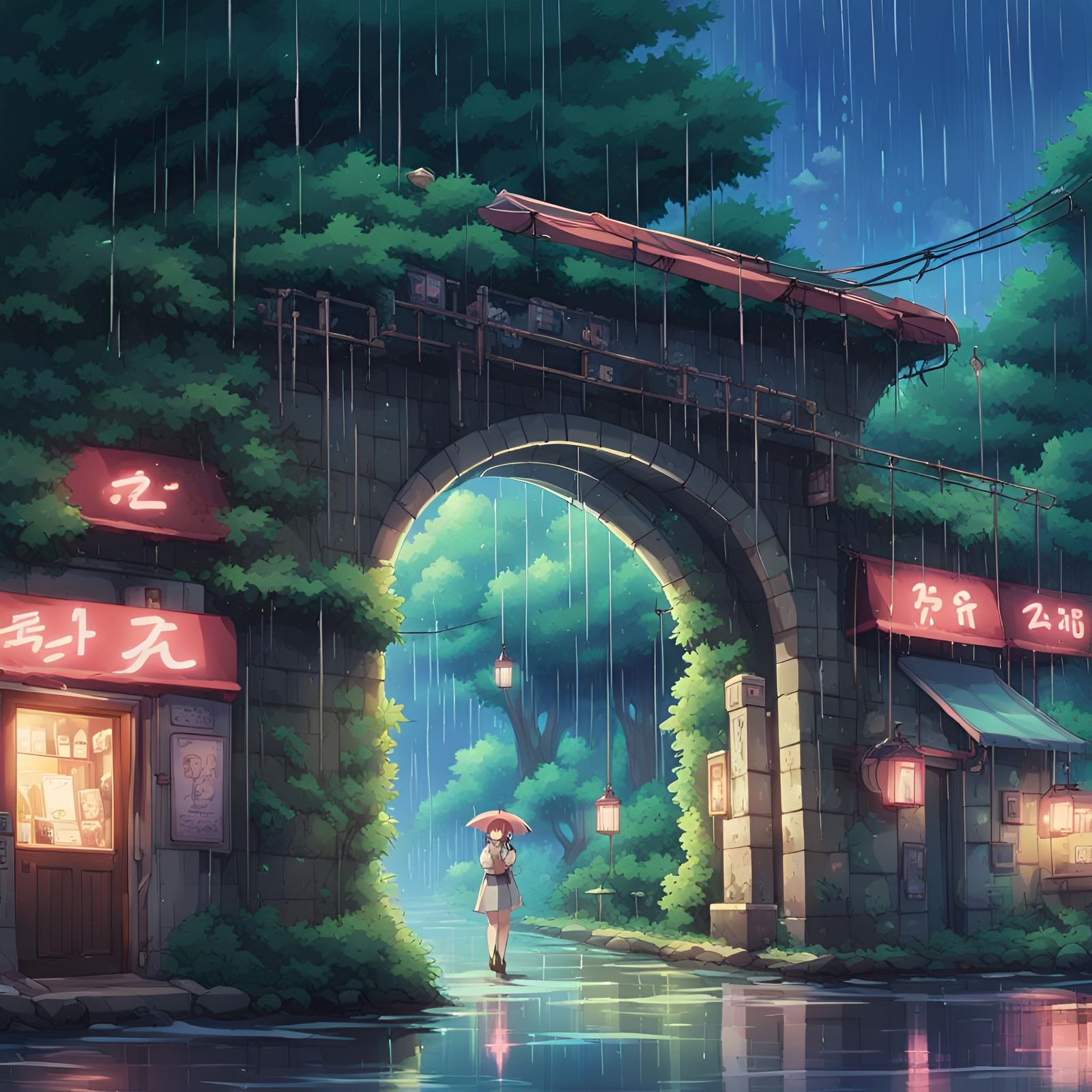 Stone Archway Reveals a Lo-fi Anime Cafe