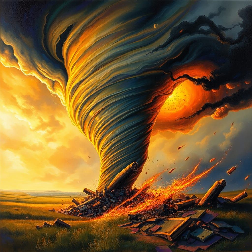 Tornado in Dramatic Impasto Watercolor Style