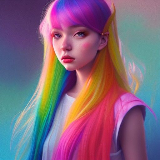Rainbow Haired Princess in Astral Cosmic Style