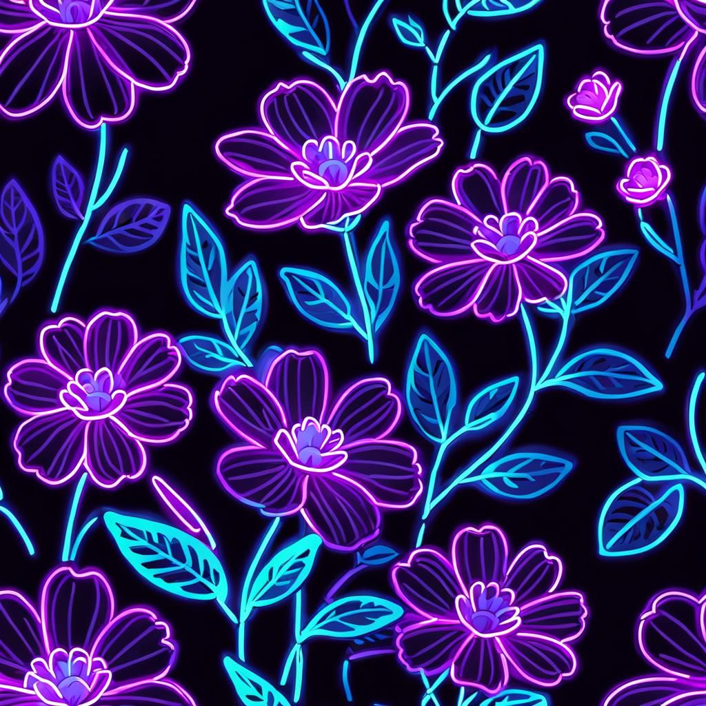 Neon Purple Flowers on Dark Background
