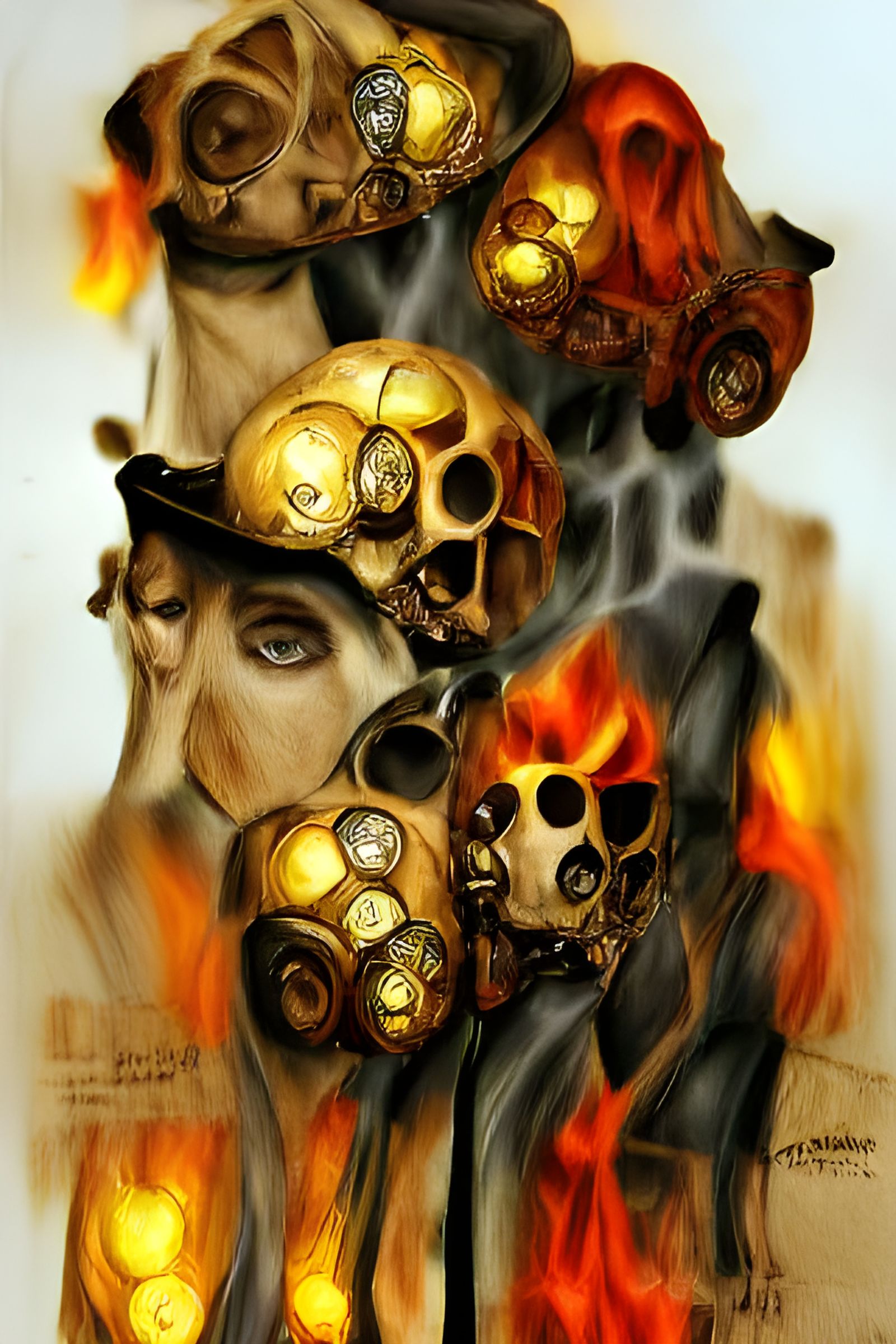 Steampunk Skulls Ablaze: A Picasso-esque Concept