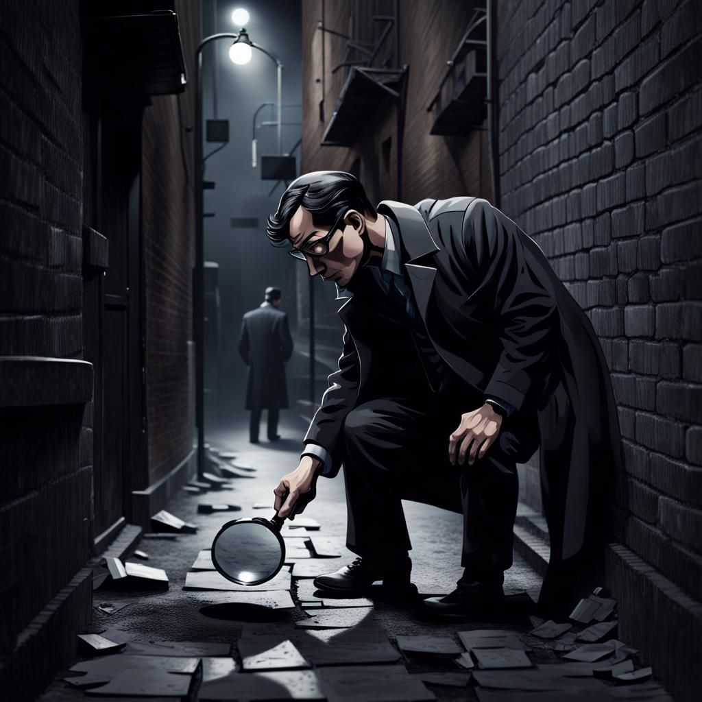 Detective in Dark Alley Looking for Clues