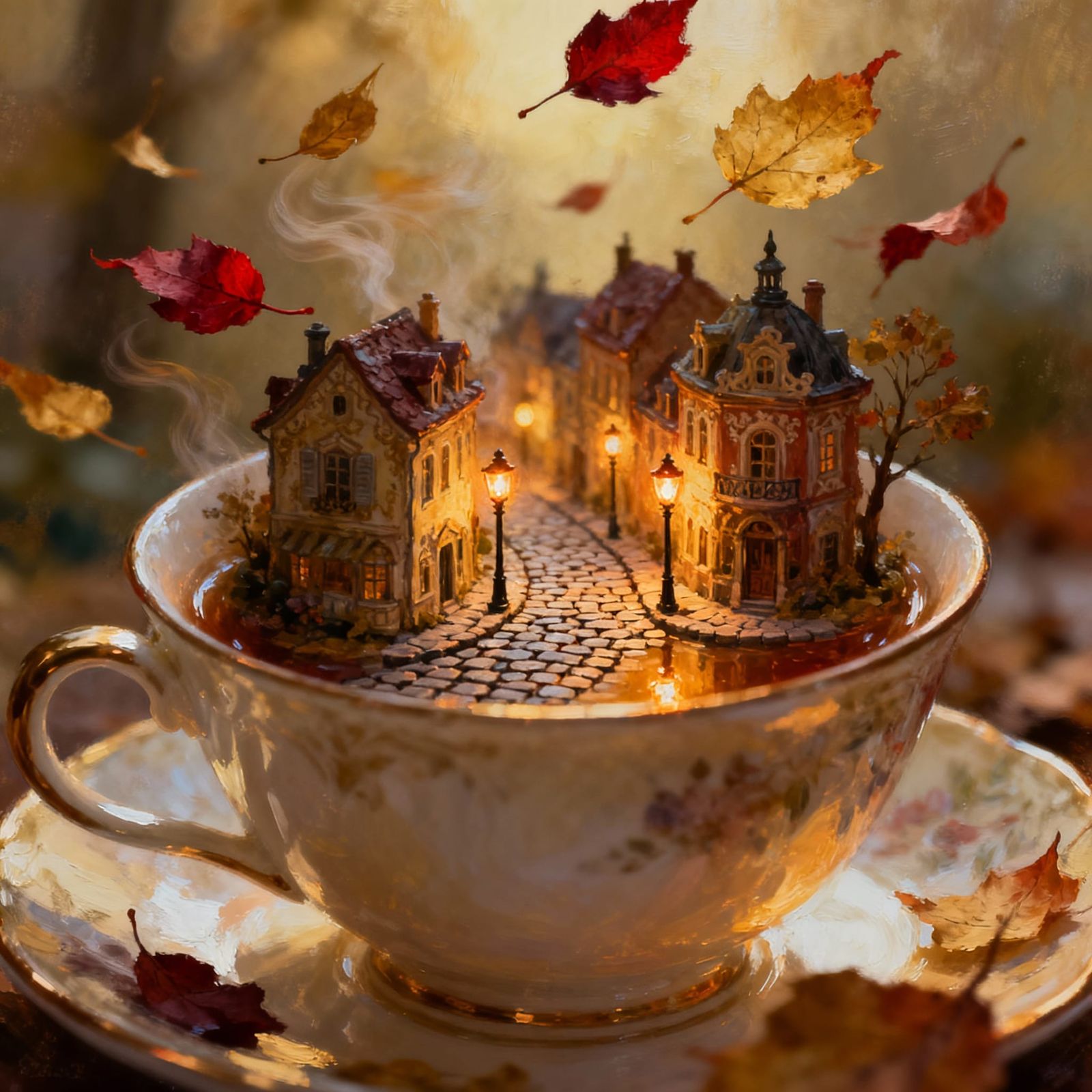 Victorian Teacup Village in Autumn Glow