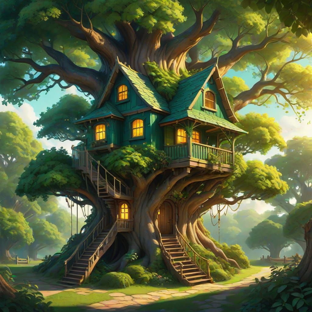 Whimsical Tree House in Enchanted Forest